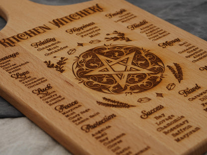 Large Kitchen Witchery Wood Cutting Board: Plant Uses, Pagan Decor