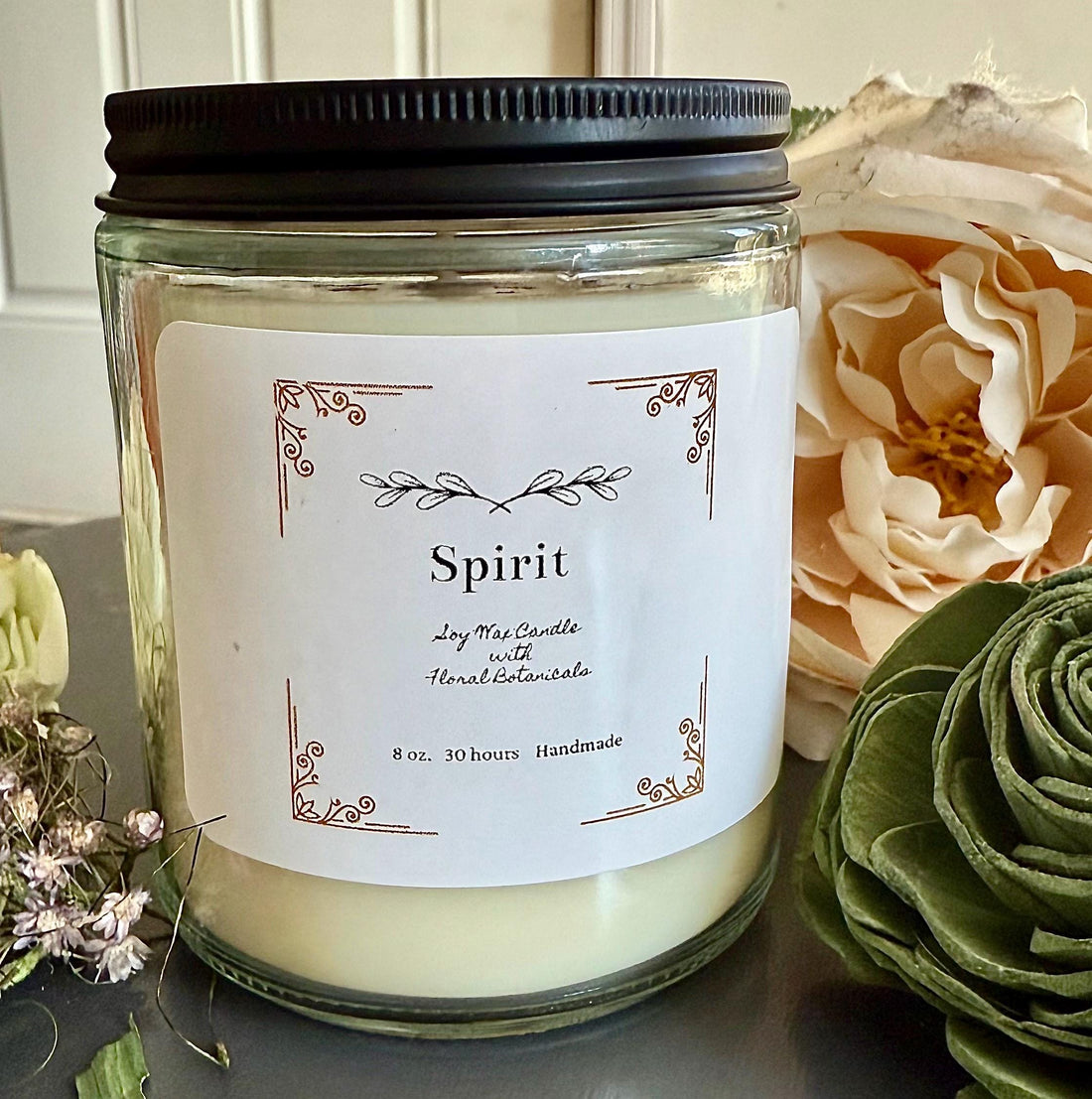 Spirit Deity Citrus Blossom Fragrance White Soy Candle with Floral Botanicals.