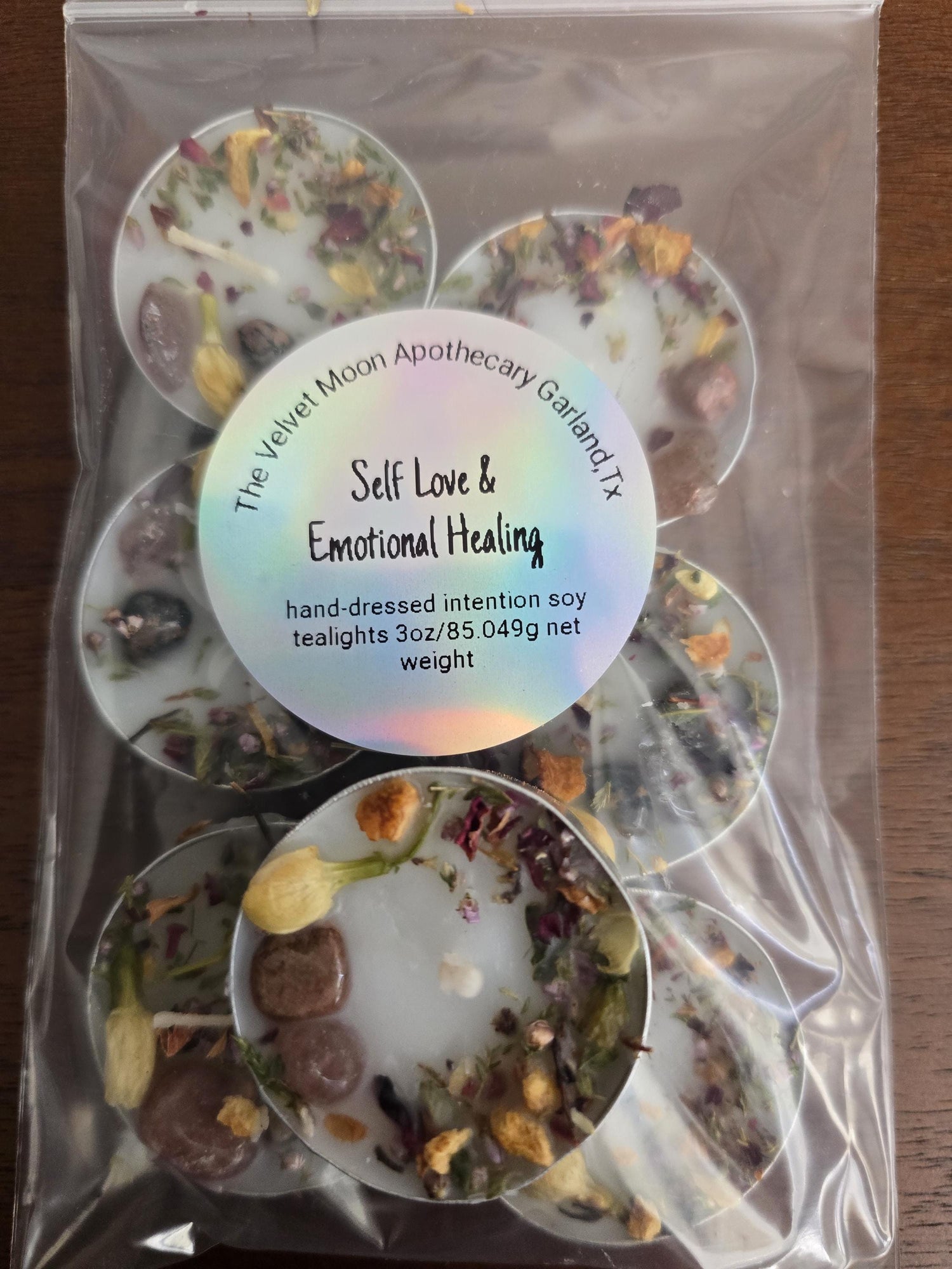 Handcrafted Intention Tea Lights | Dressed Ritual Candles with Herbs &amp; Crystals,Love, Protection, Money, Spellwork