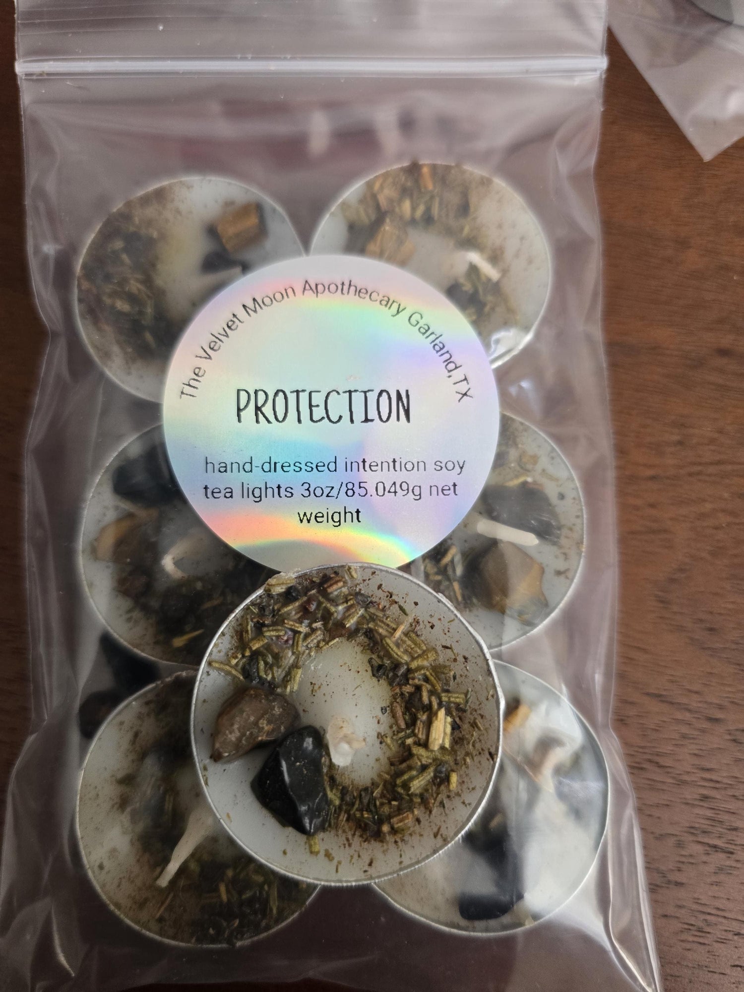 Handcrafted Intention Tea Lights | Dressed Ritual Candles with Herbs &amp; Crystals,Love, Protection, Money, Spellwork