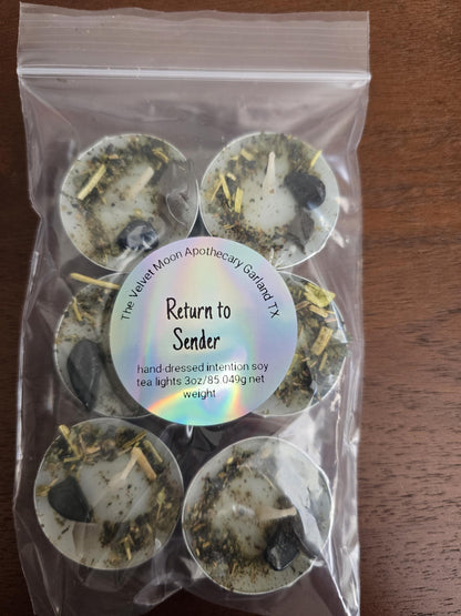 Handcrafted Intention Tea Lights | Dressed Ritual Candles with Herbs &amp; Crystals,Love, Protection, Money, Spellwork