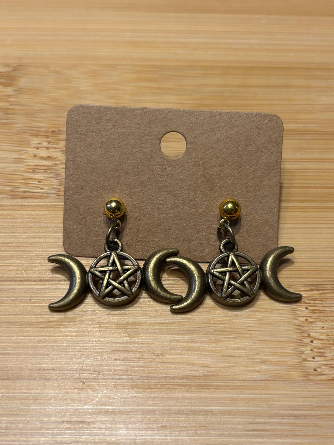 Brass Triple Moons - Handmade Beaded Earrings