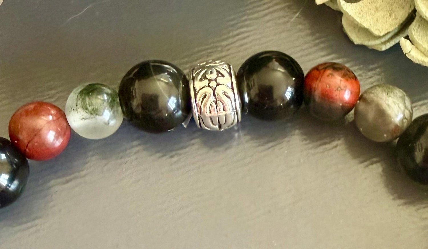 Dragon Bloodstone Jasper Bracelet with Pentacle Charm.