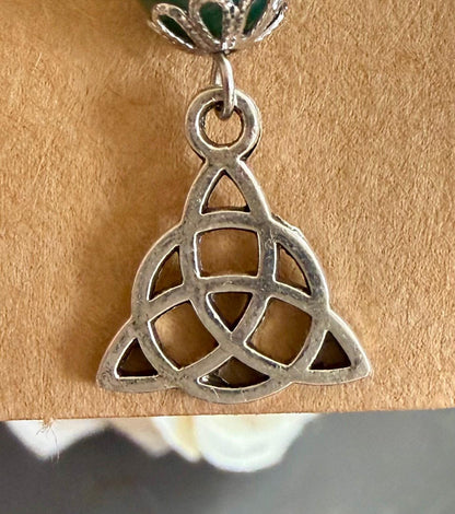 Celtic Triquetra Charm Earrings with Moss Agate Gemstones.