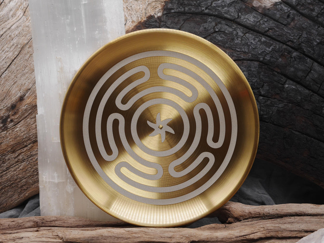 Gold Tone Strophalos of Hecate Altar Tray - Engraved Stainless Steel