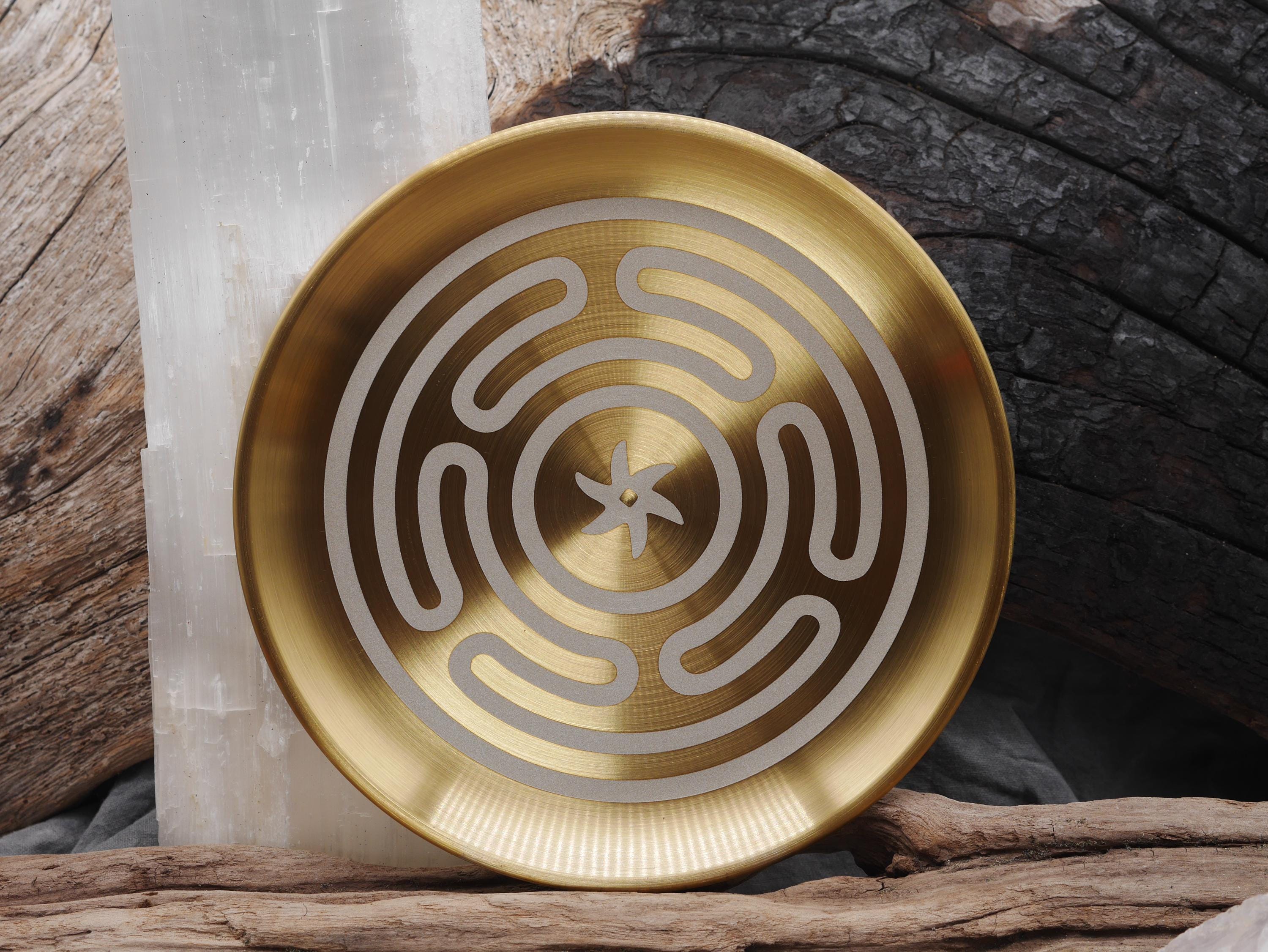 Gold Tone Strophalos of Hecate Altar Tray - Engraved Stainless Steel