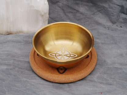 Gold Tone Witches Knot Mini Altar Set - Offering / Candle Bowl and Cork Tray