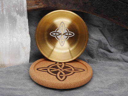 Gold Tone Witches Knot Mini Altar Set - Offering / Candle Bowl and Cork Tray