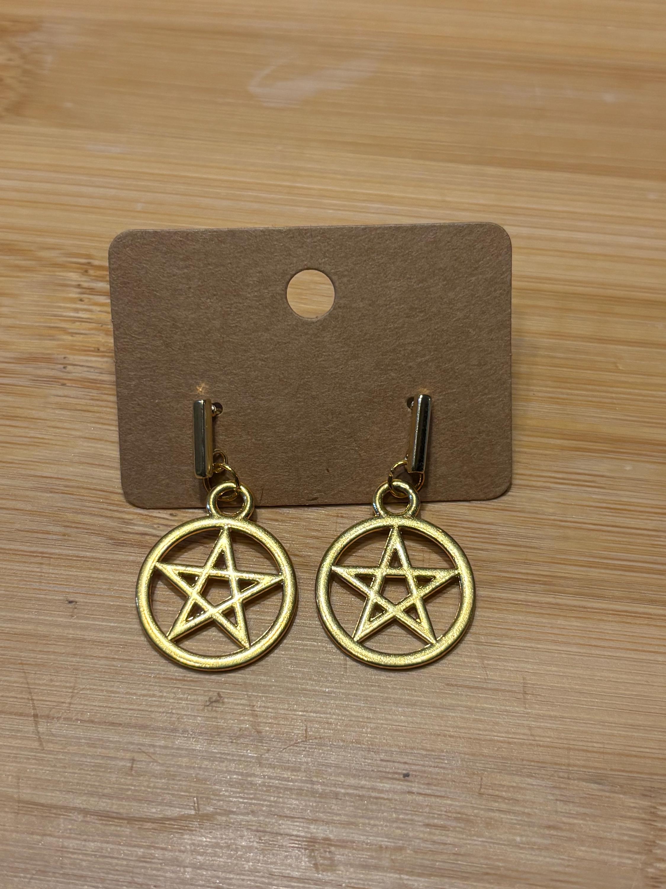 Golden Pentacles - Handmade Beaded Earrings