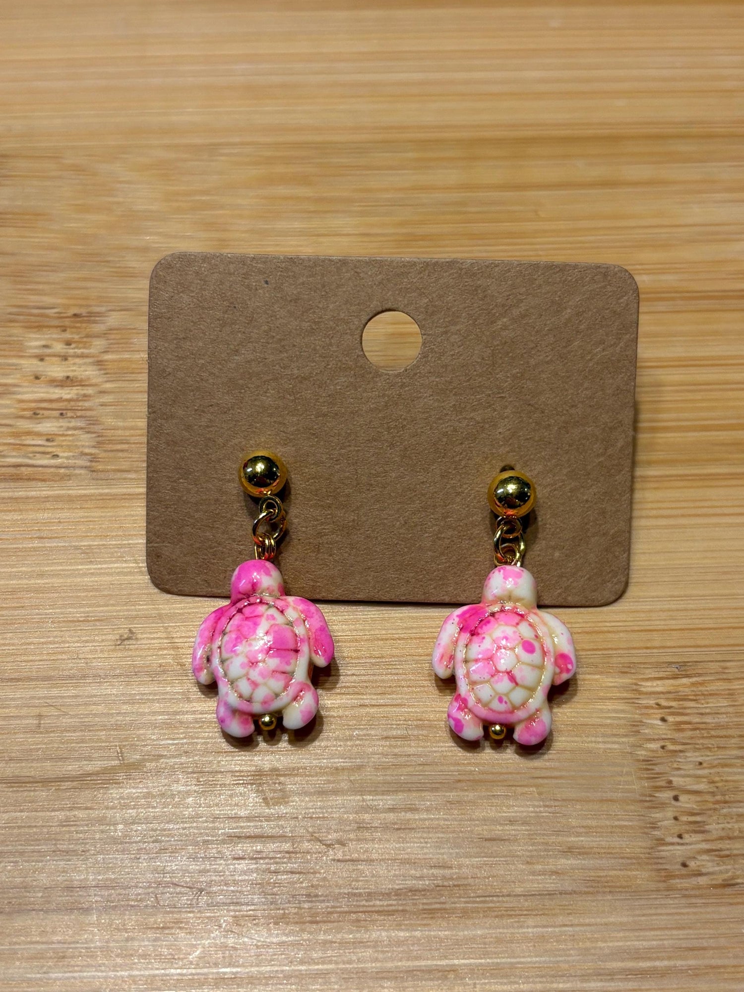 Pink Turtles - Handmade Beaded Earrings