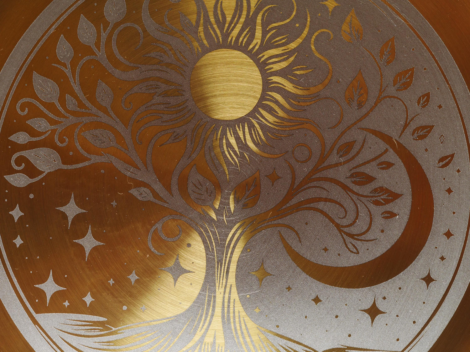 Gold Tone Bohemian Tree of Life with Sun and Moon Stainless Steel Altar Tray