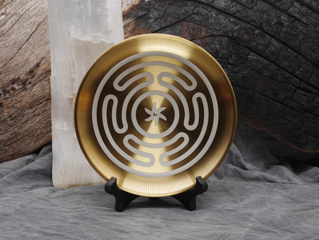 Gold Tone Strophalos of Hecate Altar Tray - Engraved Stainless Steel