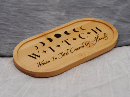 Bamboo WITCH &amp;quot;Woman In Total Control of Herself&amp;quot; Altar Tray / Trinket Holder
