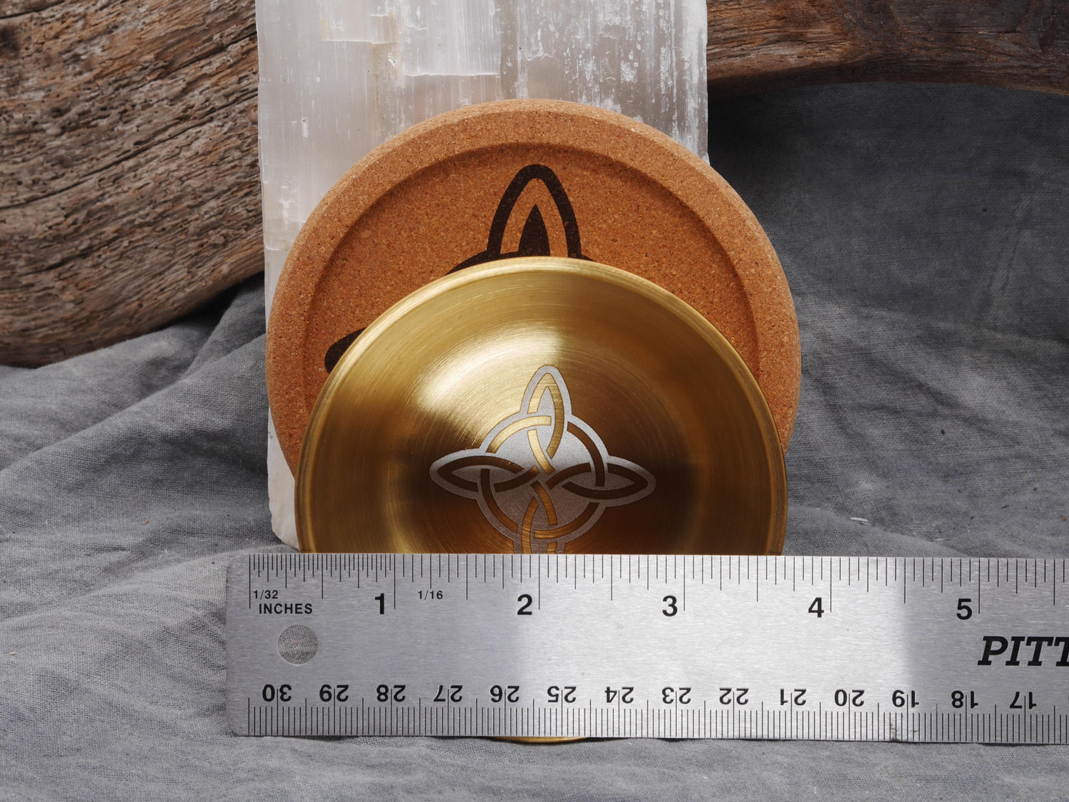 Gold Tone Witches Knot Mini Altar Set - Offering / Candle Bowl and Cork Tray