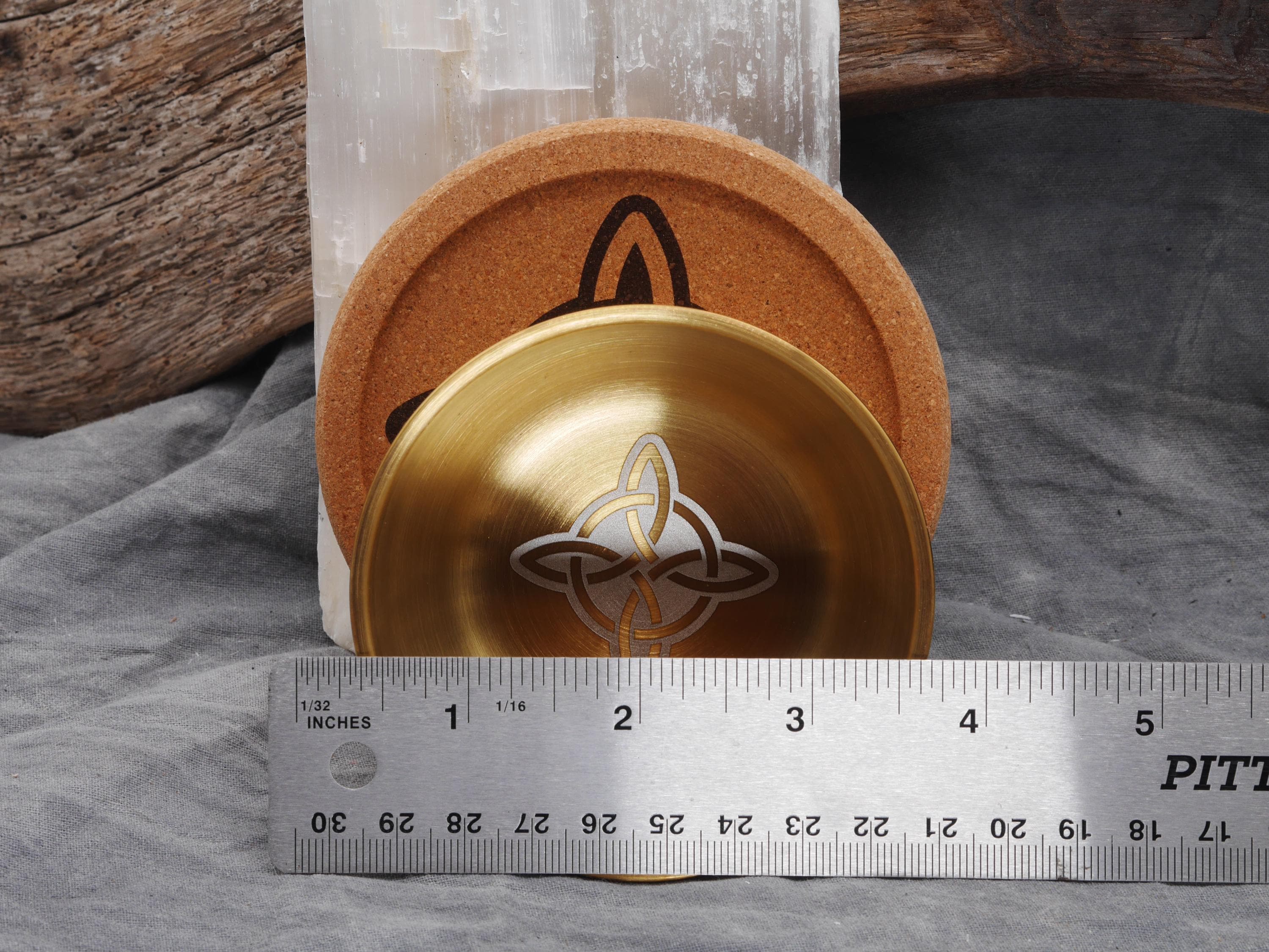 Gold Tone Witches Knot Mini Altar Set - Offering / Candle Bowl and Cork Tray