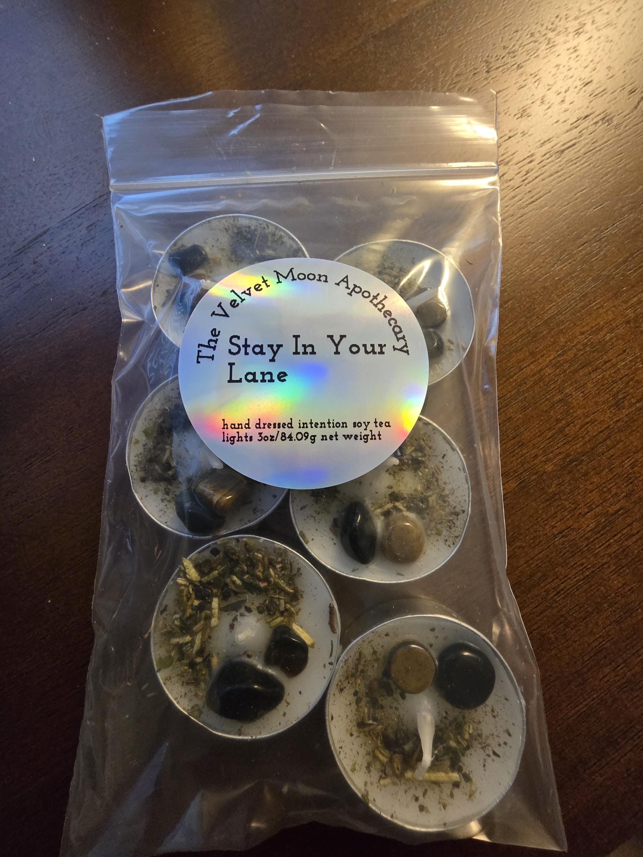 Handcrafted Intention Tea Lights | Dressed Ritual Candles with Herbs &amp; Crystals,Love, Protection, Money, Spellwork