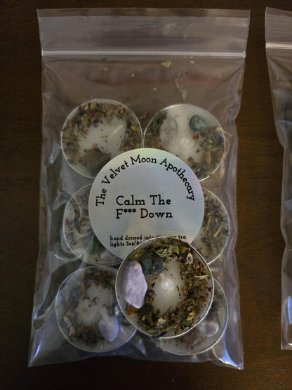 Handcrafted Intention Tea Lights | Dressed Ritual Candles with Herbs &amp; Crystals,Love, Protection, Money, Spellwork