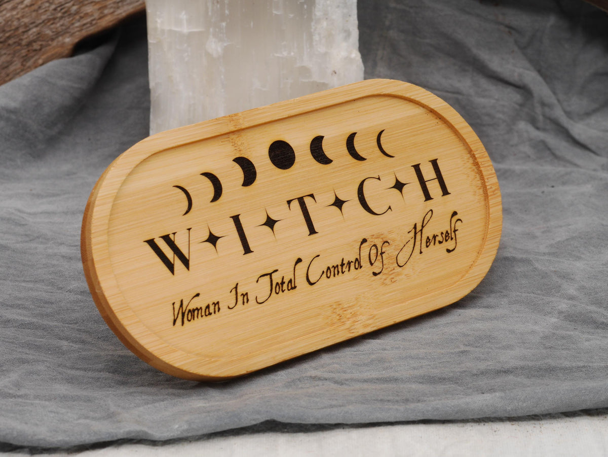 Bamboo WITCH &amp;quot;Woman In Total Control of Herself&amp;quot; Altar Tray / Trinket Holder