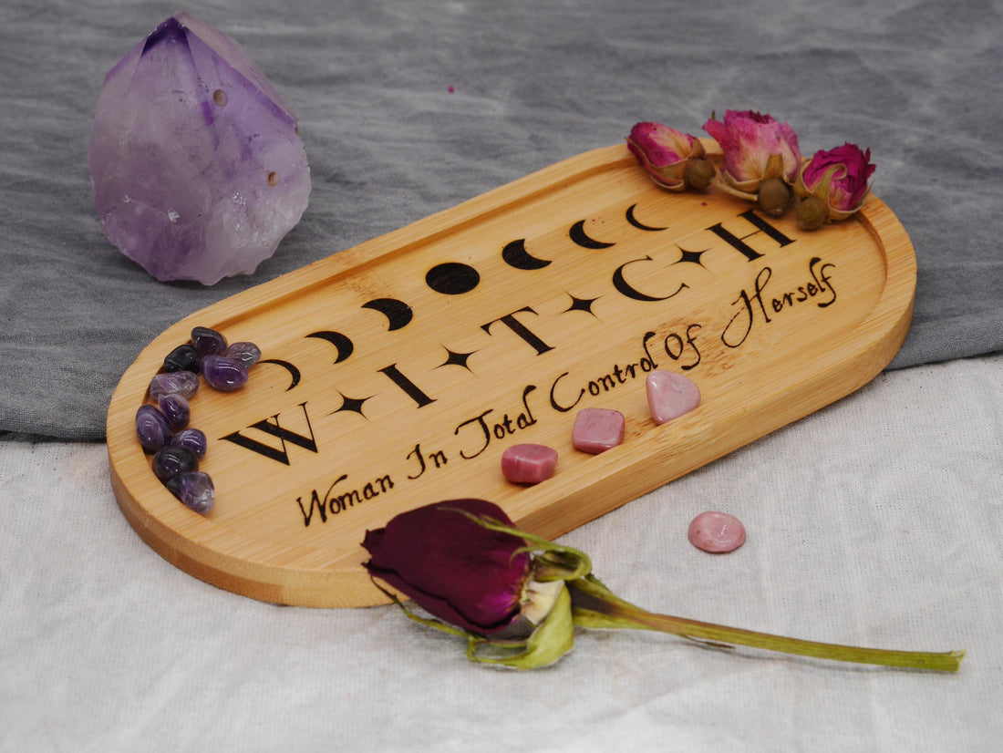 Bamboo WITCH "Woman In Total Control of Herself" Altar Tray / Trinket Holder