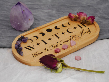 Bamboo WITCH &amp;quot;Woman In Total Control of Herself&amp;quot; Altar Tray / Trinket Holder