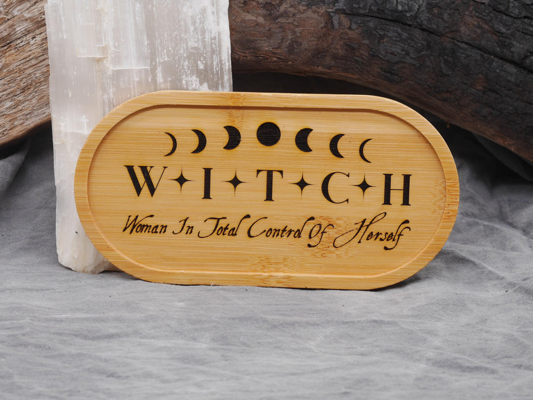 Bamboo WITCH "Woman In Total Control of Herself" Altar Tray / Trinket Holder