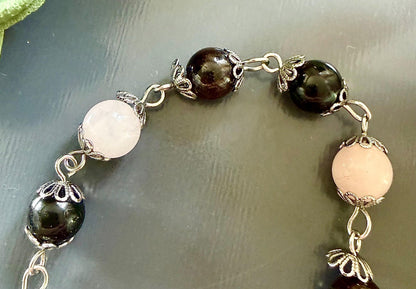 Goddess Lilith Sigil Devotional Prayer Beads:  Garnet, Obsidian, Rose Quartz Gemstones and  Snake Charm.