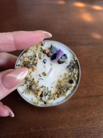 JUMBO Intention Tea Lights | Dressed Ritual Candles with Herbs &amp; Crystals