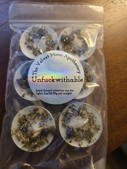 Handcrafted Intention Tea Lights | Dressed Ritual Candles with Herbs &amp; Crystals,Love, Protection, Money, Spellwork