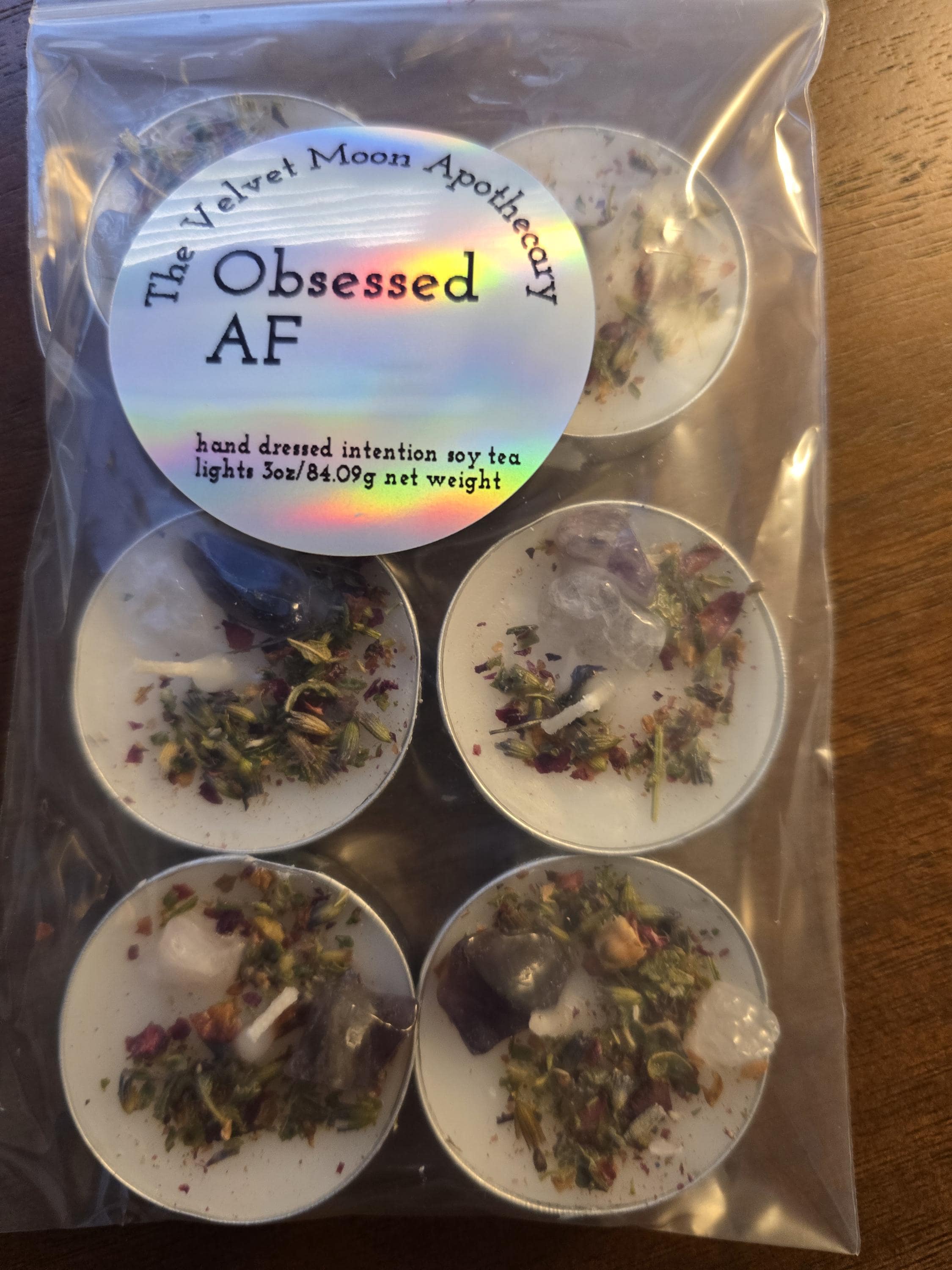 Handcrafted Intention Tea Lights | Dressed Ritual Candles with Herbs &amp; Crystals,Love, Protection, Money, Spellwork