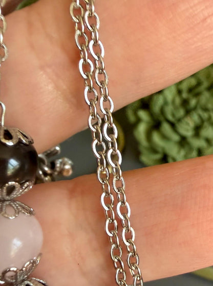 Lilith Sigil Necklace with Garnet, Rose Quartz, and Obsidian Beads.