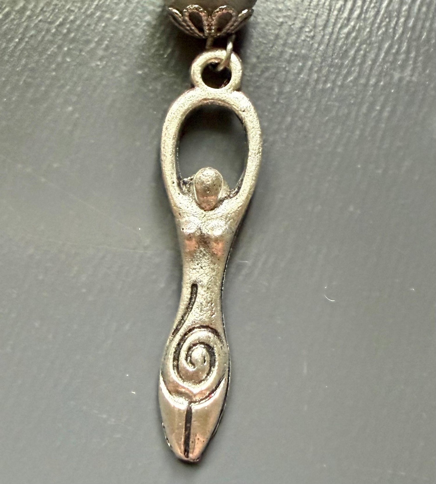 Spiral Goddess Charm Earrings with Labradorite Beads.