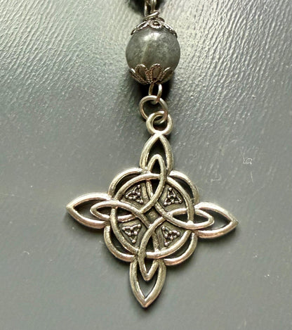 Labradorite Moonstone Pagan or Witchcraft Prayer Beads:  Witches Knot, Goddess, and Moon Charm.