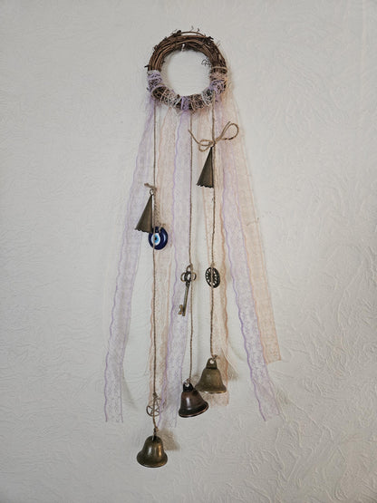 Handmade Witch Bells – Door Protection Charm with Evil Eye &amp; Crystals