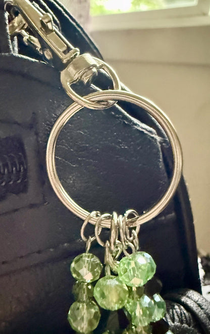 Snake Talisman Keychain Purse Charm with Iridescent Glass Beads, Pentacle, Key, Moon, and Goddess Charm.