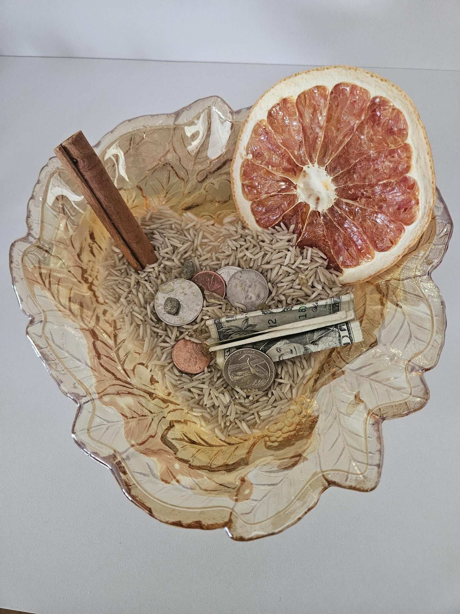 Vintage Amber Carnival Glass Abundance Bowl Kit | Prosperity Ritual Set, Wealth Manifestation Altar