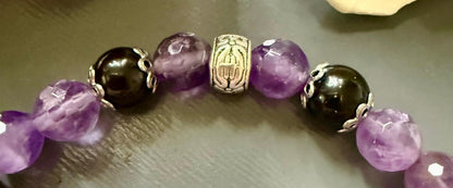 Hekate Devotional Bracelet with Amethyst and Black Obsidian Gemstones.