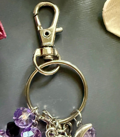 Hekate’s Wheel Talisman Key Chain Beaded Purse Charm with Goddess, Moon, Snake, and Key.