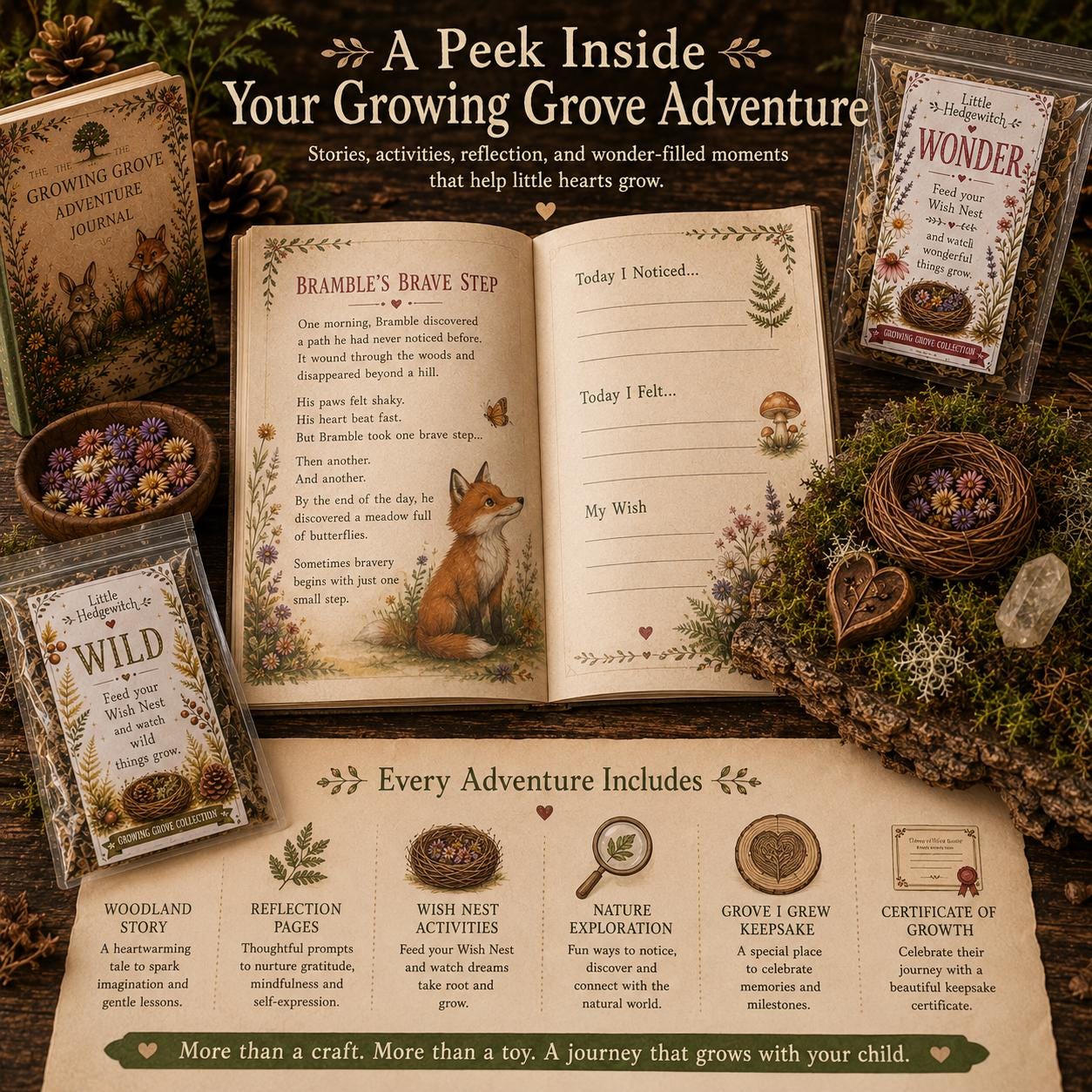 Peaceful Pines Adventure Kit | Mindfulness Calm Activity for Kids | Woodland Companion Gift | Growing Grove Collection | Kids Natural Gift