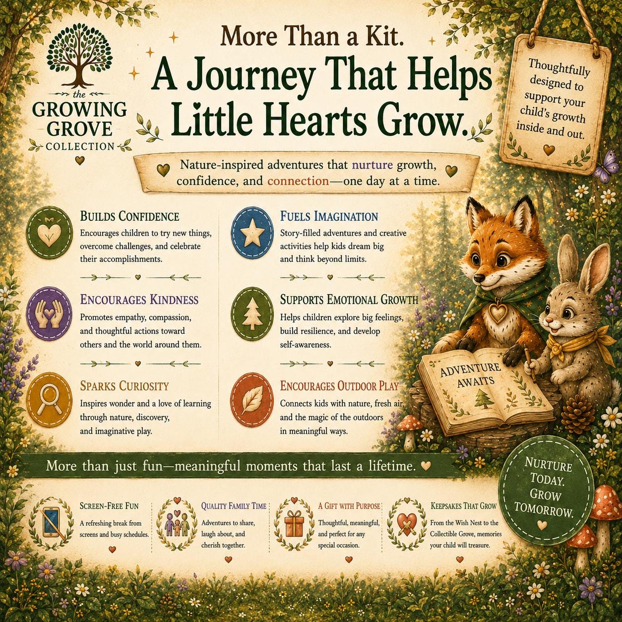 Peaceful Pines Adventure Kit | Mindfulness Calm Activity for Kids | Woodland Companion Gift | Growing Grove Collection | Kids Natural Gift