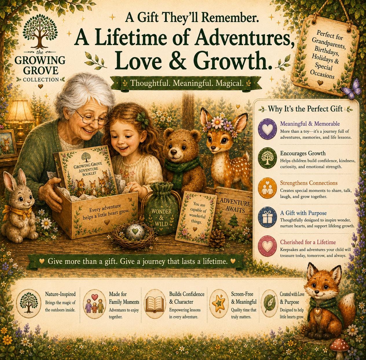 Peaceful Pines Adventure Kit | Mindfulness Calm Activity for Kids | Woodland Companion Gift | Growing Grove Collection | Kids Natural Gift