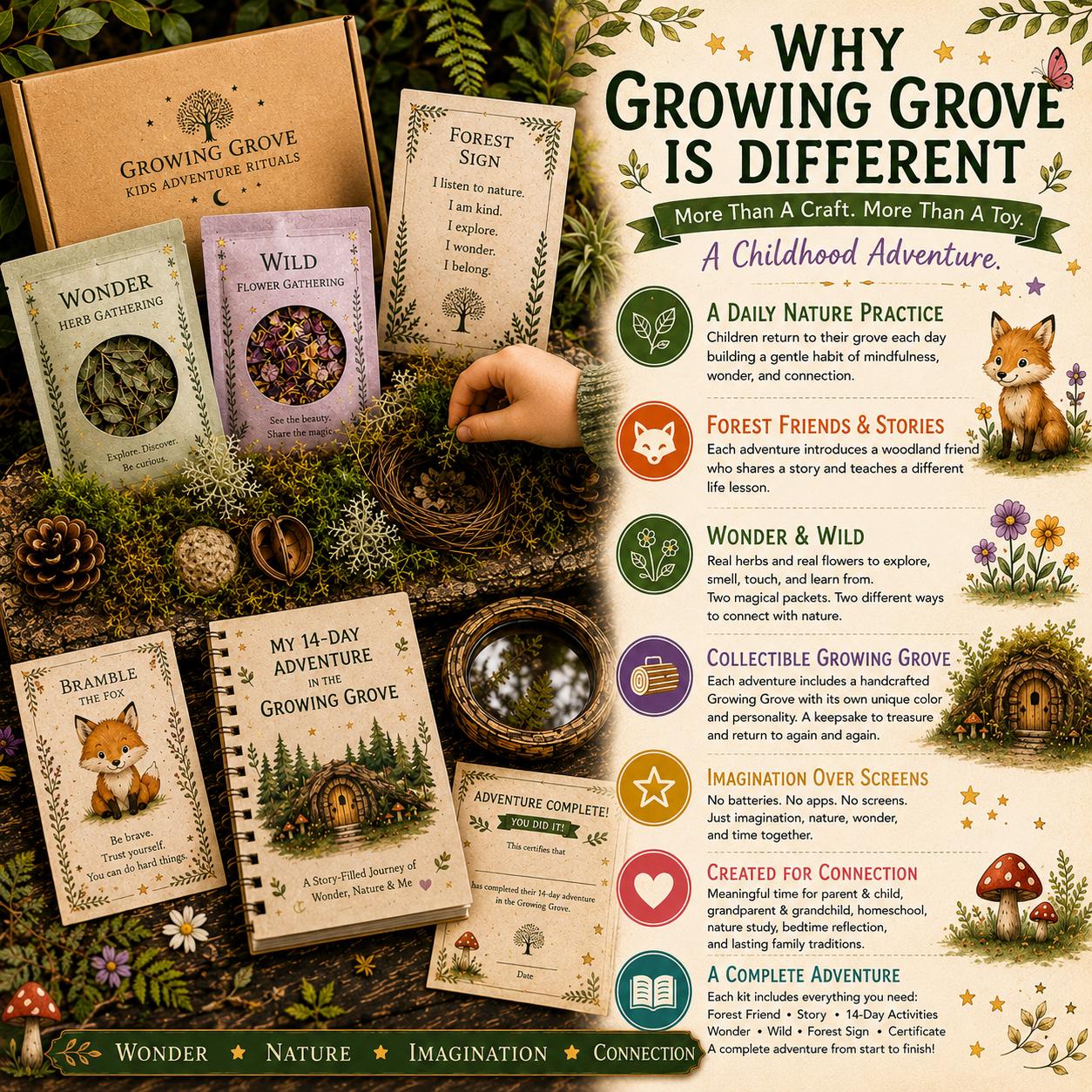 Peaceful Pines Adventure Kit | Mindfulness Calm Activity for Kids | Woodland Companion Gift | Growing Grove Collection | Kids Natural Gift