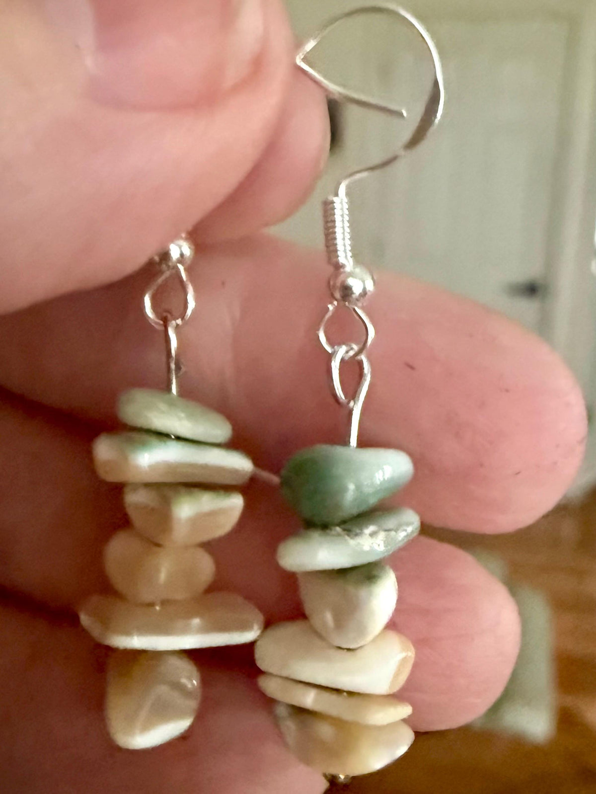 Shell Piece Nugget Earrings with Sterling Silver Hooks.