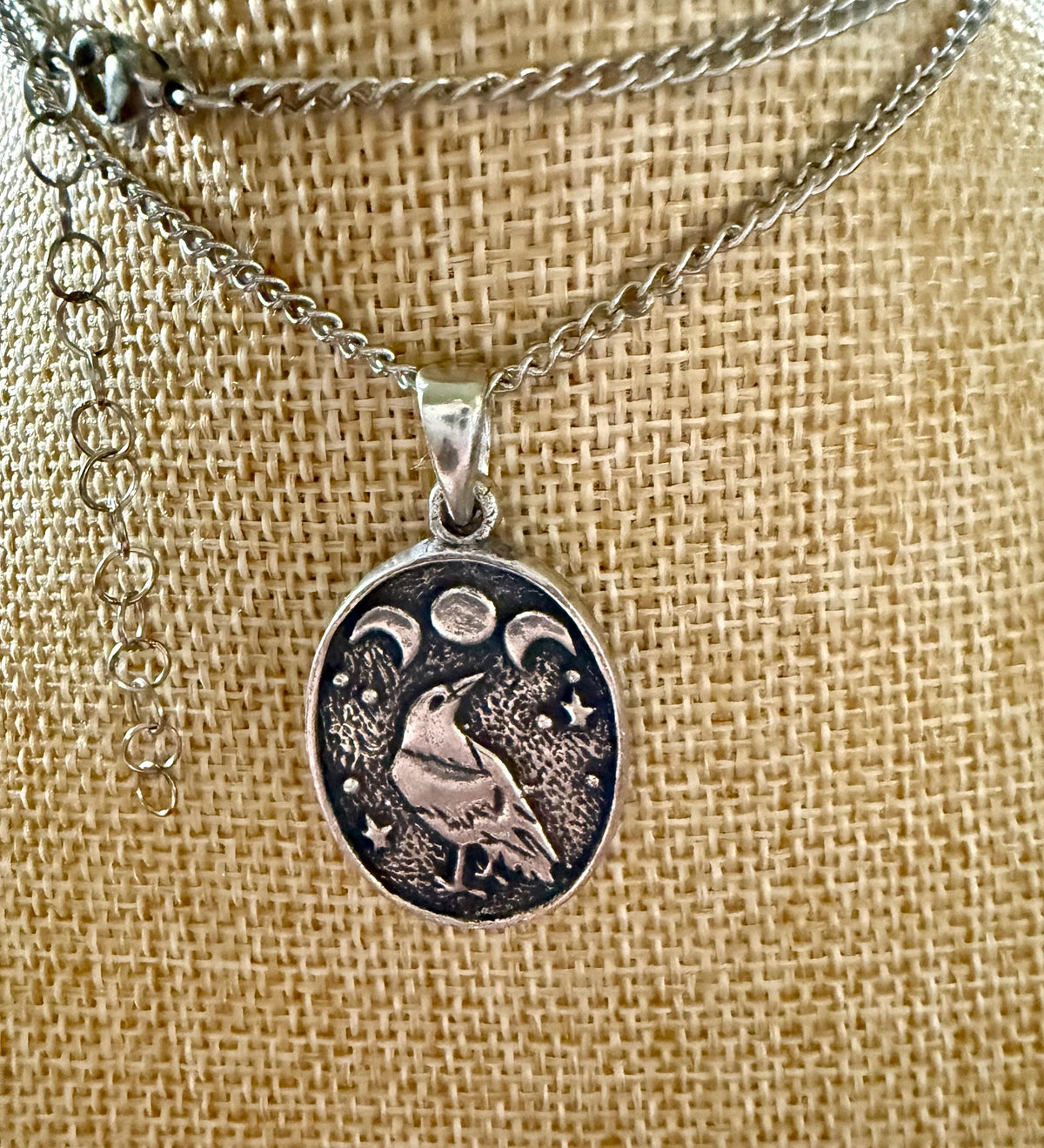 Raven’s Moon Pewter Pendant Chain Necklace.