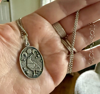 Raven’s Moon Pewter Pendant Chain Necklace.