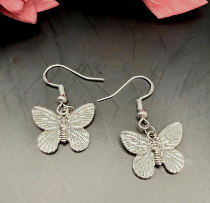 Silver Butterfly Earrings with Sterling Silver Hooks.