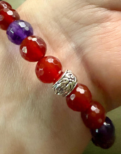 Virgo Zodiac Charm Bracelet with Carnelian and Amethyst Beads.