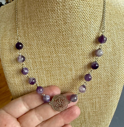 Hekate’s Wheel Strophalos Necklace with Amethyst Beads.
