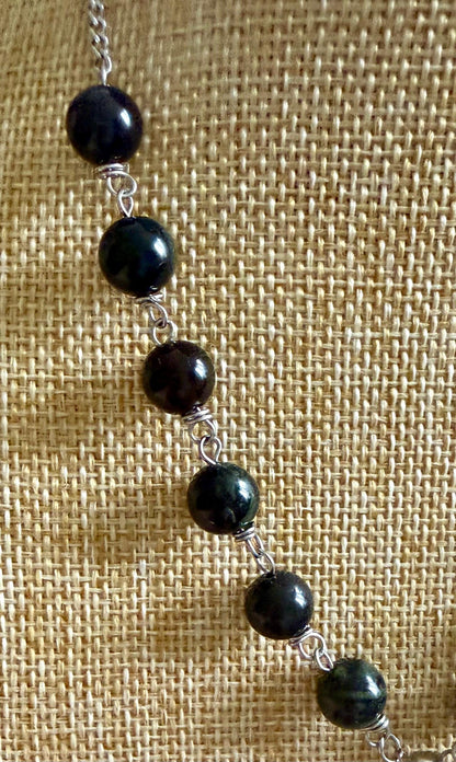 Celtic Triskele Pendant Necklace with Kambaba Jasper and Obsidian Beads.