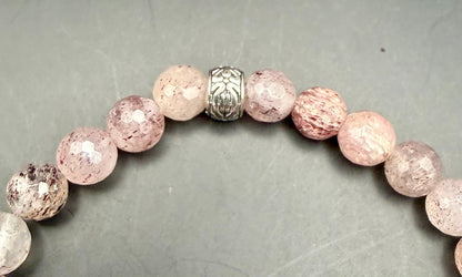 Strawberry Quartz Gemstone Stretch Bracelet with Heart Charm.