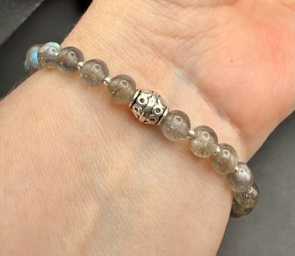 Labradorite Stretch Bracelet with Spiral Goddess Charm.